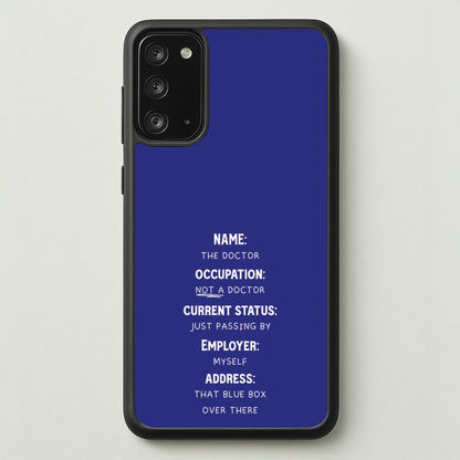 Name And Occupation - Doctor Who  - Doctor Who Phone Case for Galaxy Note 20