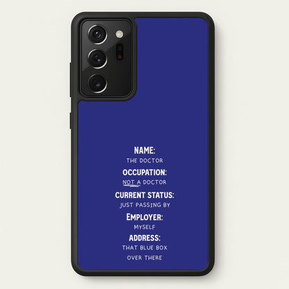 Name And Occupation - Doctor Who  - Doctor Who Phone Case for Galaxy Note 20 Ultra