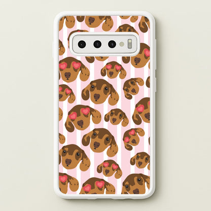 Stripes And Dachshunds Pattern  - Dog Patterns Phone Case for Galaxy S10 Plus