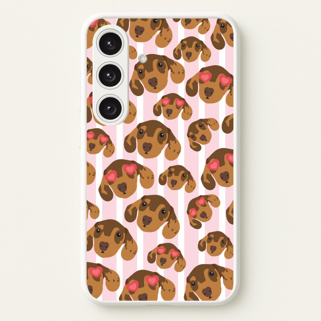 Stripes And Dachshunds Pattern  - Dog Patterns Phone Case for Galaxy S24 Plus