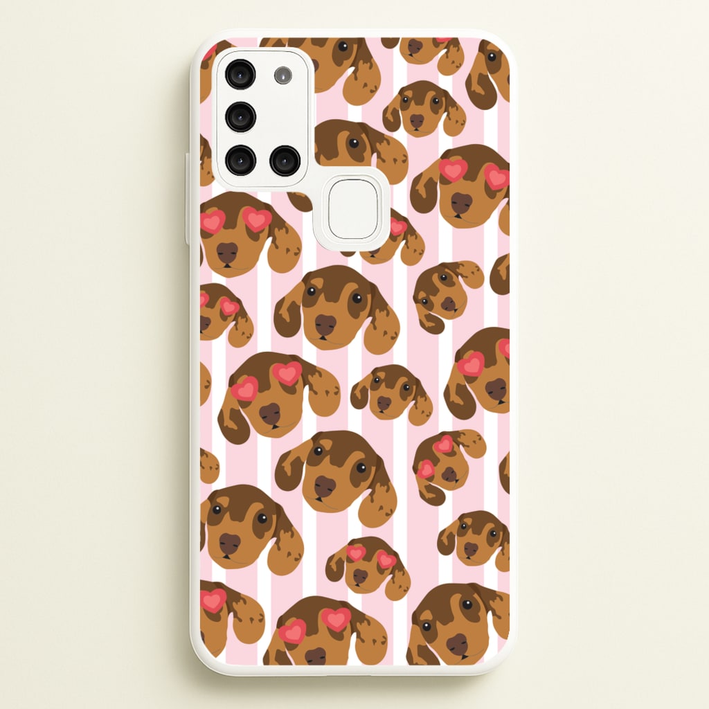Stripes And Dachshunds Pattern  - Dog Patterns Phone Case for Galaxy A21s