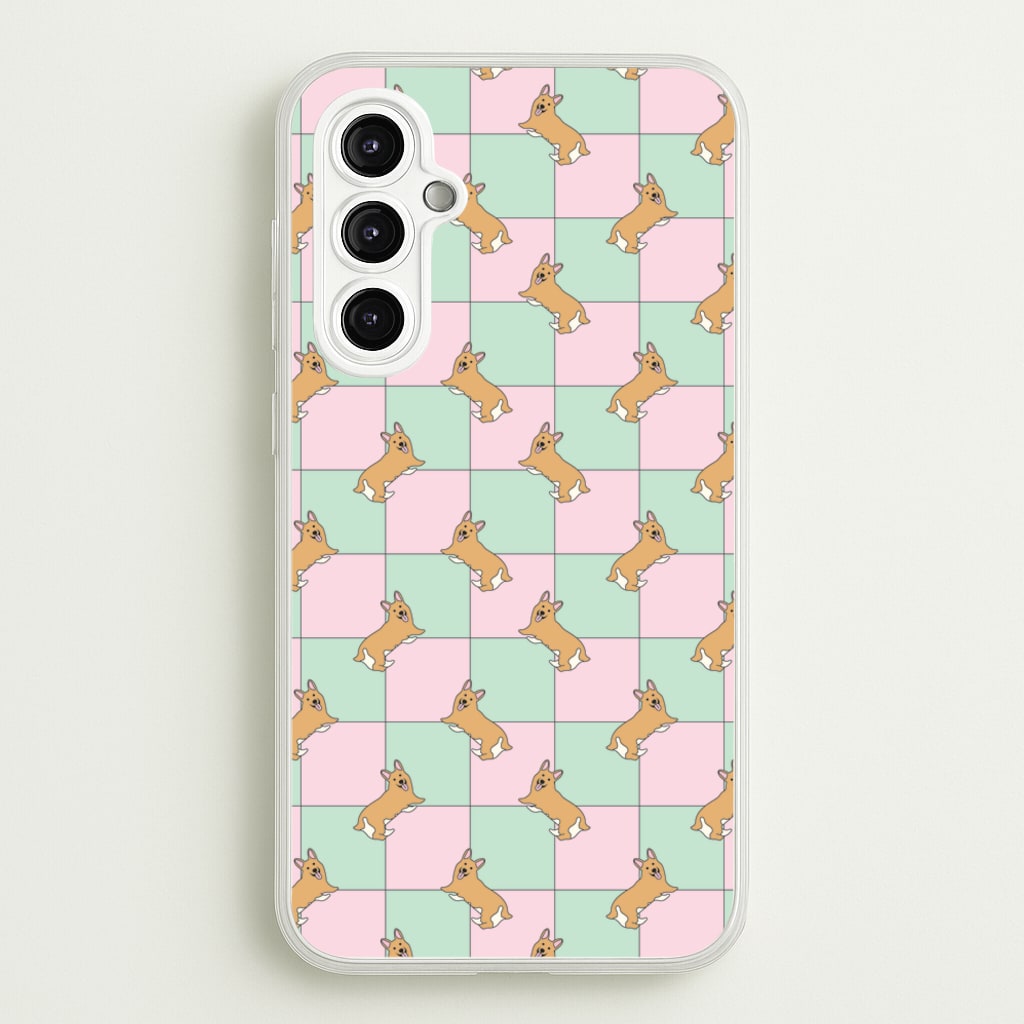 Checkered Corgis Pattern  - Dog Patterns Phone Case for Galaxy A14