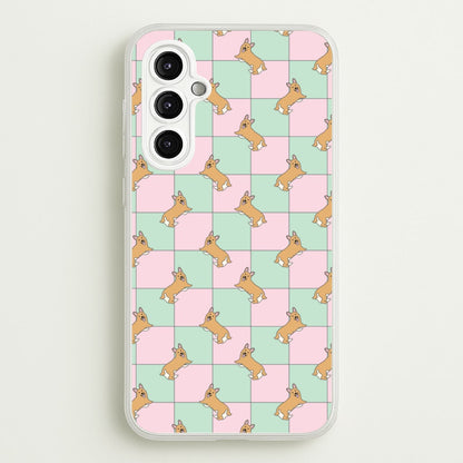 Checkered Corgis Pattern  - Dog Patterns Phone Case for Galaxy A14