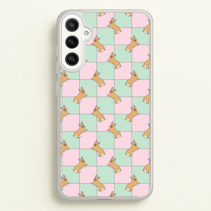 Checkered Corgis Pattern  - Dog Patterns Phone Case for Galaxy A36