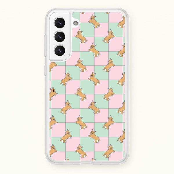 Checkered Corgis Pattern  - Dog Patterns Phone Case for Galaxy S22