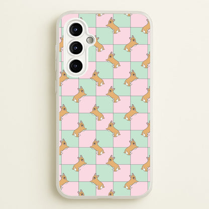 Checkered Corgis Pattern  - Dog Patterns Phone Case for Galaxy A54