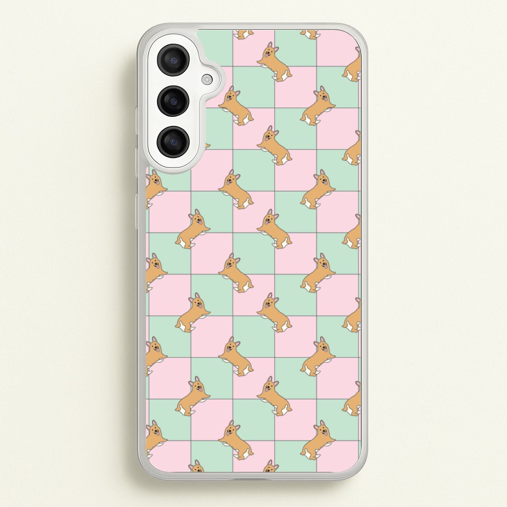 Checkered Corgis Pattern  - Dog Patterns Phone Case for Galaxy A34