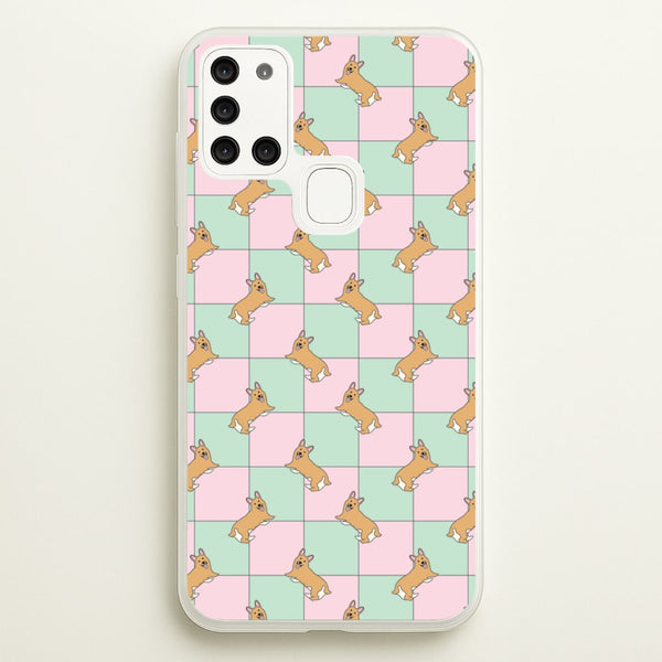 Checkered Corgis Pattern  - Dog Patterns Phone Case for Galaxy A21s