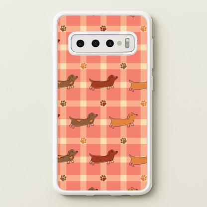 Tartan Dachshunds And Paws Pattern  - Dog Patterns Phone Case for Galaxy S10 Plus