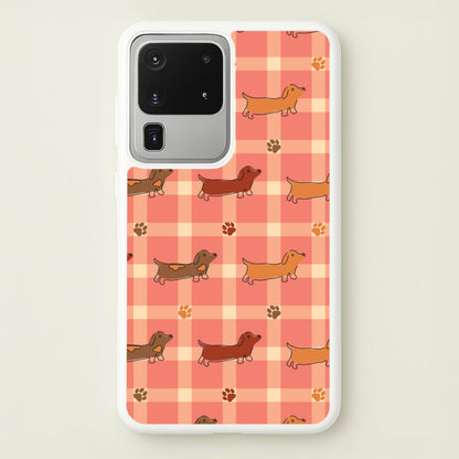 Tartan Dachshunds And Paws Pattern  - Dog Patterns Phone Case for Galaxy S20 Ultra