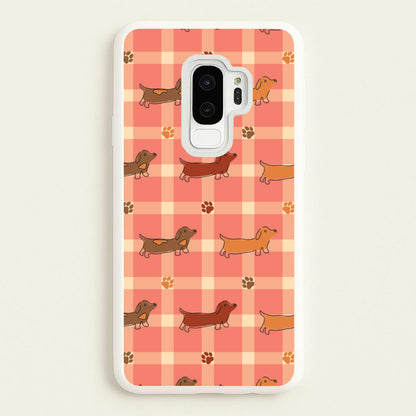Tartan Dachshunds And Paws Pattern  - Dog Patterns Phone Case for Galaxy S9 Plus