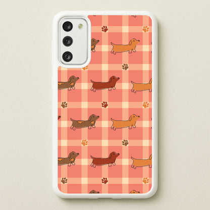 Tartan Dachshunds And Paws Pattern  - Dog Patterns Phone Case for Galaxy S20