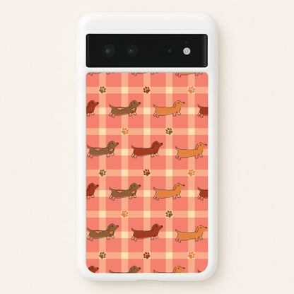 Tartan Dachshunds And Paws Pattern  - Dog Patterns Phone Case for Google Pixel 6
