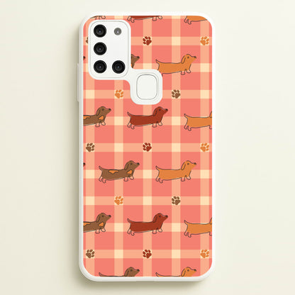Tartan Dachshunds And Paws Pattern  - Dog Patterns Phone Case for Galaxy A21s