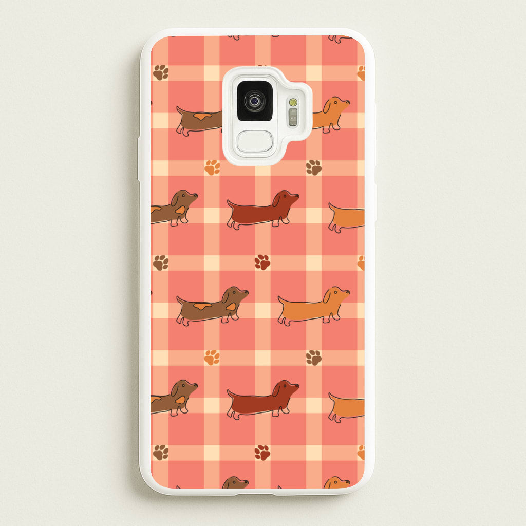 Tartan Dachshunds And Paws Pattern  - Dog Patterns Phone Case for Galaxy S9