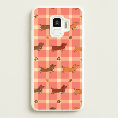 Tartan Dachshunds And Paws Pattern  - Dog Patterns Phone Case for Galaxy S9