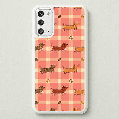 Tartan Dachshunds And Paws Pattern  - Dog Patterns Phone Case for Galaxy Note 20