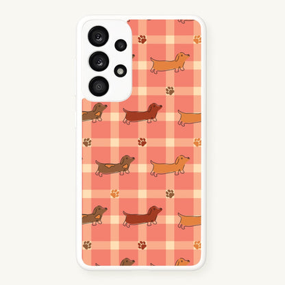 Tartan Dachshunds And Paws Pattern  - Dog Patterns Phone Case for Galaxy A53