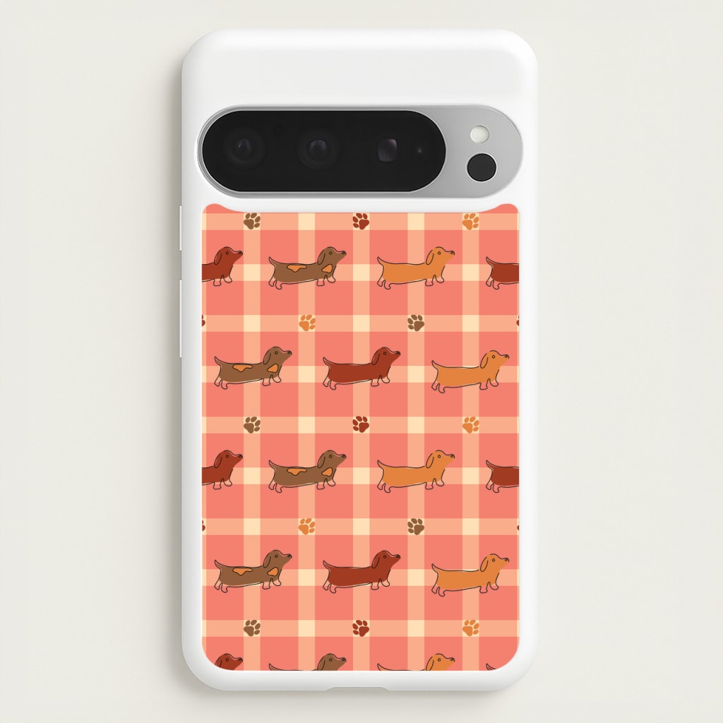 Tartan Dachshunds And Paws Pattern  - Dog Patterns Phone Case for Google Pixel 9 Pro XL