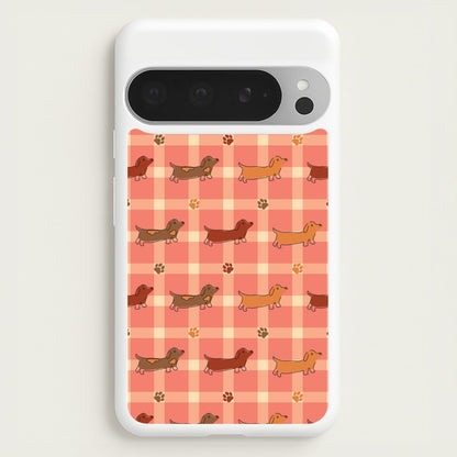 Tartan Dachshunds And Paws Pattern  - Dog Patterns Phone Case for Google Pixel 9 Pro XL