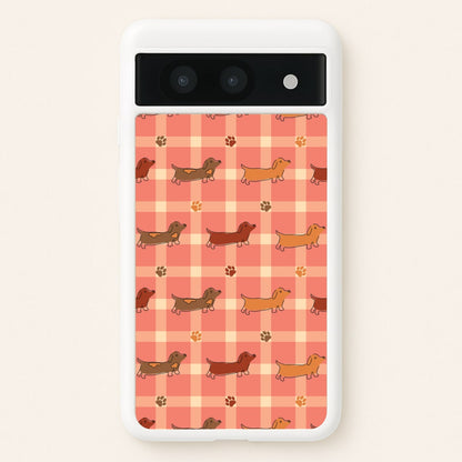 Tartan Dachshunds And Paws Pattern  - Dog Patterns Phone Case for Google Pixel 8a