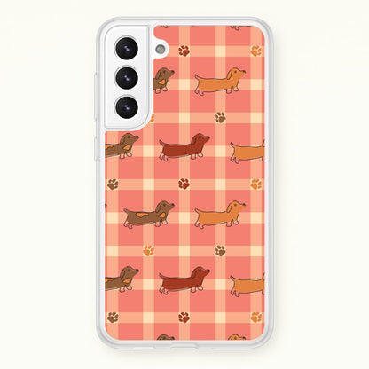 Tartan Dachshunds And Paws Pattern  - Dog Patterns Phone Case for Galaxy S22 Plus