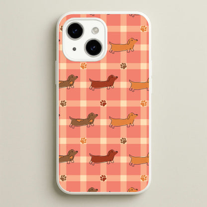 Tartan Dachshunds And Paws Pattern  - Dog Patterns Phone Case for iPhone 14