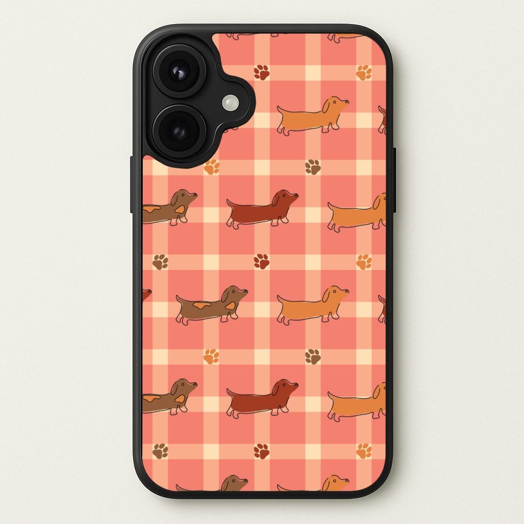 Tartan Dachshunds And Paws Pattern Phone Case for iPhone 17