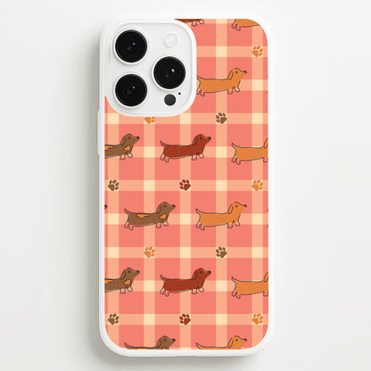 Tartan Dachshunds And Paws Pattern  - Dog Patterns Phone Case for iPhone 13 Pro Max