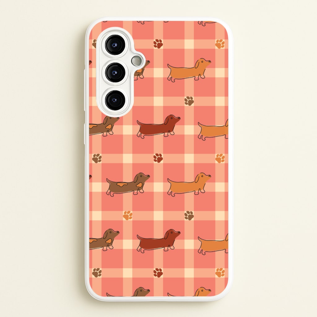 Tartan Dachshunds And Paws Pattern  - Dog Patterns Phone Case for Galaxy A54