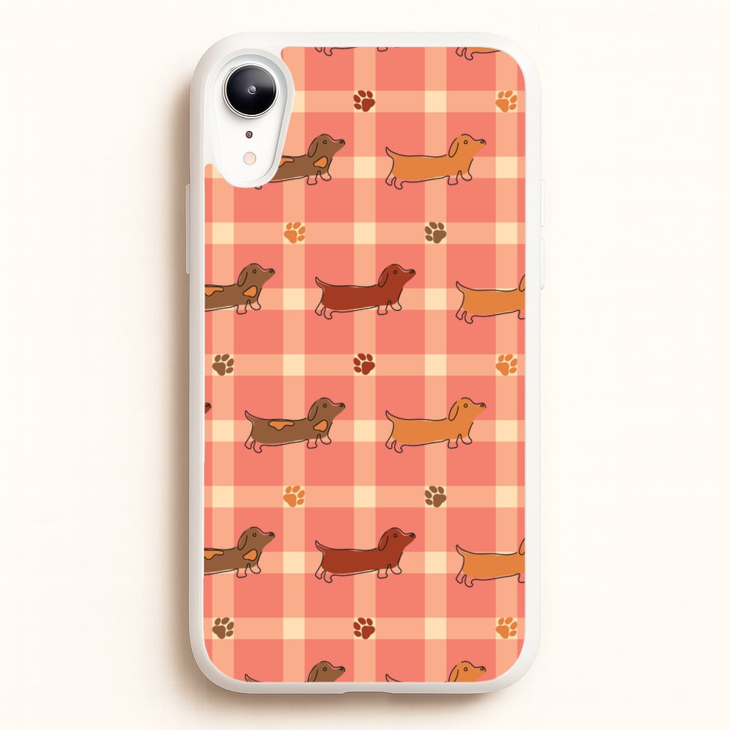 Tartan Dachshunds And Paws Pattern  - Dog Patterns Phone Case for iPhone XR