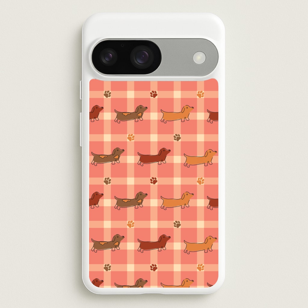 Tartan Dachshunds And Paws Pattern  - Dog Patterns Phone Case for Google Pixel 9 / 9 Pro