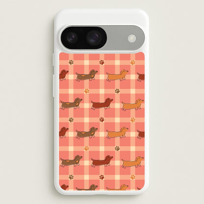 Tartan Dachshunds And Paws Pattern  - Dog Patterns Phone Case for Google Pixel 9 / 9 Pro