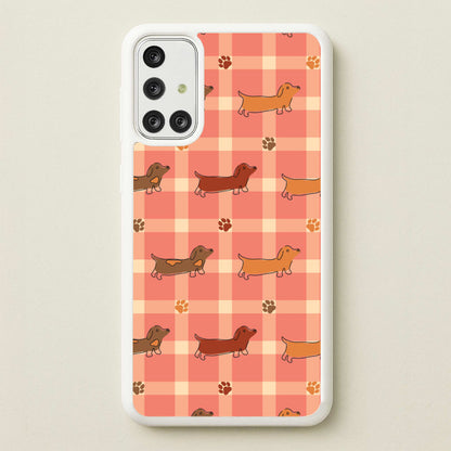 Tartan Dachshunds And Paws Pattern  - Dog Patterns Phone Case for Galaxy A71
