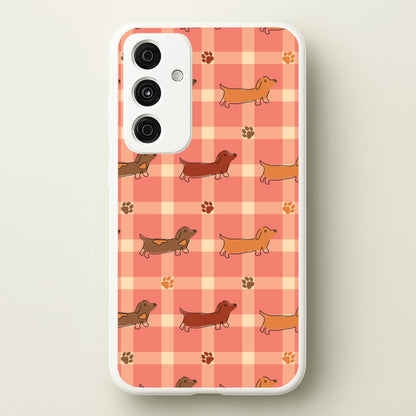 Tartan Dachshunds And Paws Pattern  - Dog Patterns Phone Case for Galaxy A35