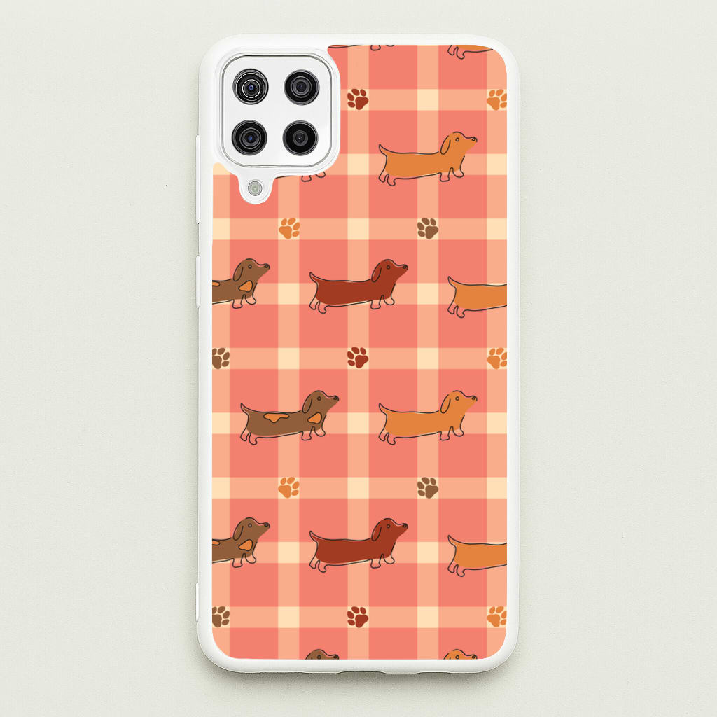 Tartan Dachshunds And Paws Pattern  - Dog Patterns Phone Case for Galaxy A12