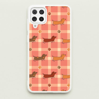 Tartan Dachshunds And Paws Pattern  - Dog Patterns Phone Case for Galaxy A12