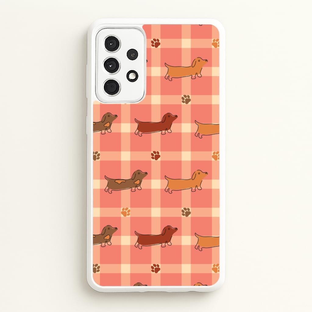Tartan Dachshunds And Paws Pattern  - Dog Patterns Phone Case for Galaxy A52 / A52s