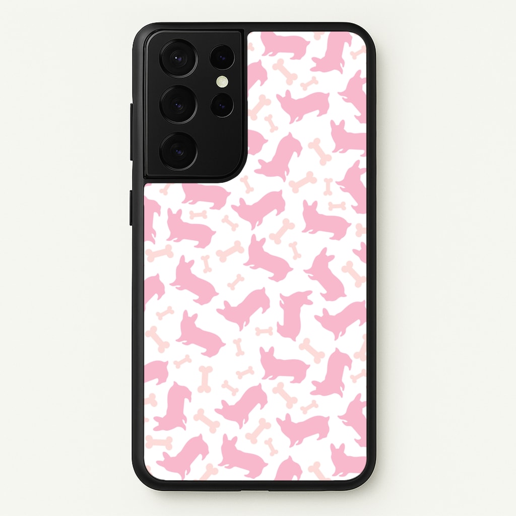 Pink Corgi Silhouette Pattern  - Dog Patterns Phone Case for Galaxy S21 Ultra