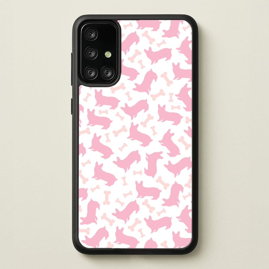 Pink Corgi Silhouette Pattern  - Dog Patterns Phone Case for Galaxy A71