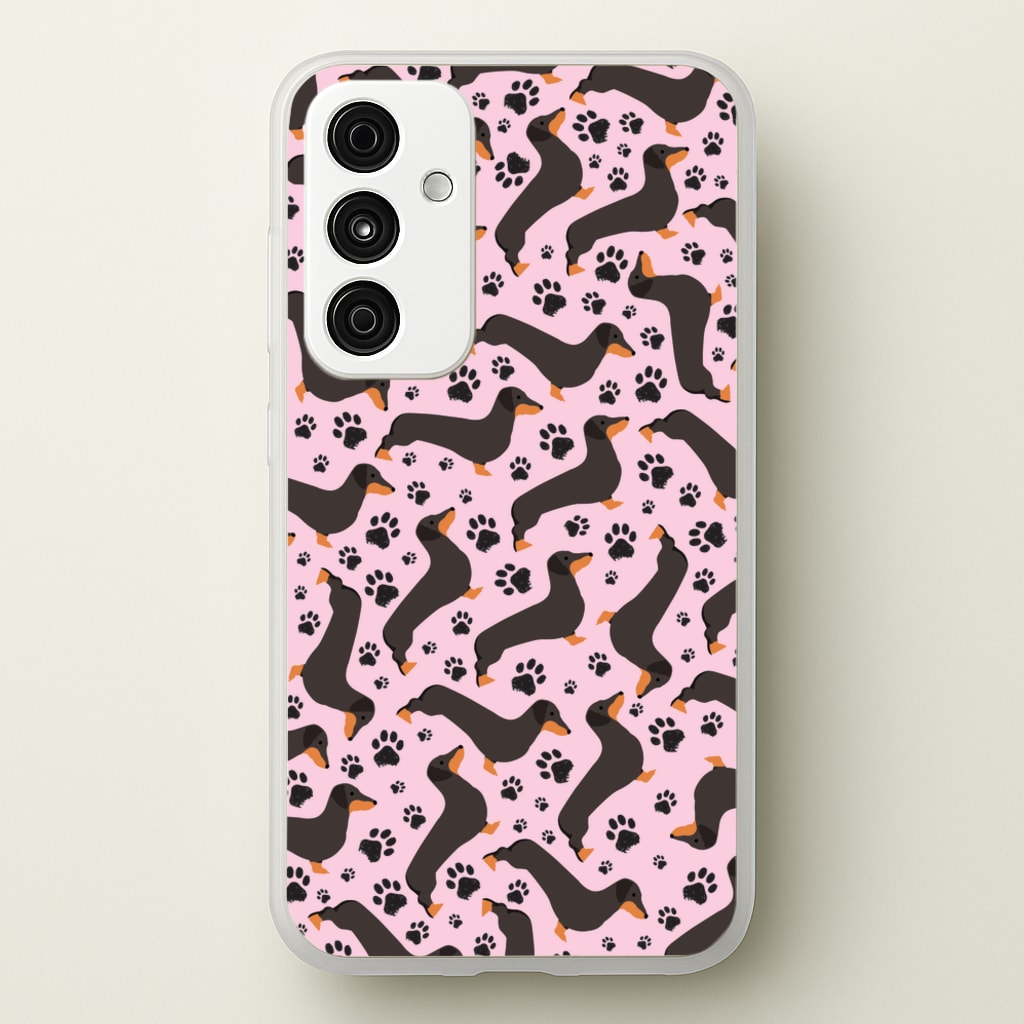 Dachschunds And Paws Pattern  - Dog Patterns Phone Case for Galaxy A15