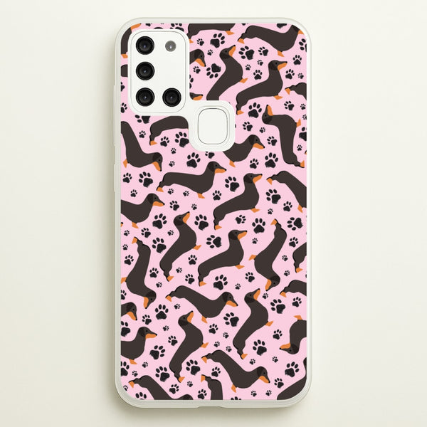 Dachschunds And Paws Pattern  - Dog Patterns Phone Case for Galaxy A21s