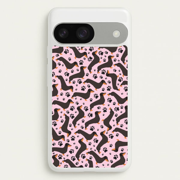 Dachschunds And Paws Pattern  - Dog Patterns Phone Case for Google Pixel 9 / 9 Pro