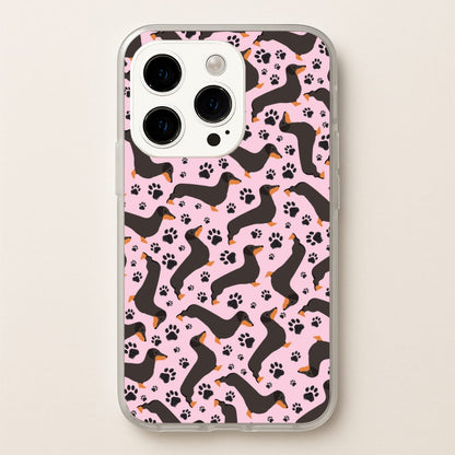 Dachschunds And Paws Pattern  - Dog Patterns Phone Case for iPhone 14 Pro