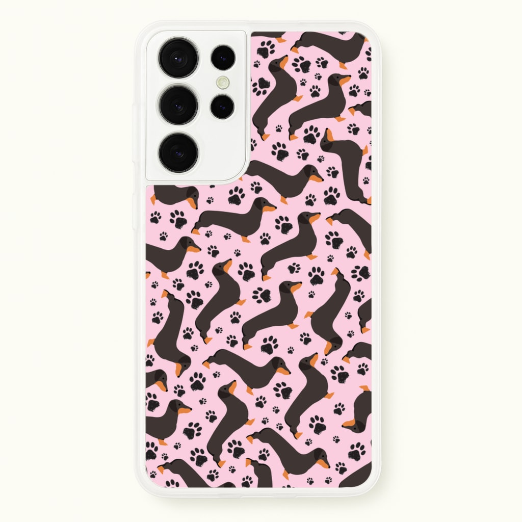 Dachschunds And Paws Pattern  - Dog Patterns Phone Case for Galaxy S21 Ultra