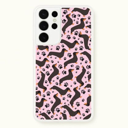Dachschunds And Paws Pattern  - Dog Patterns Phone Case for Galaxy S21 Ultra