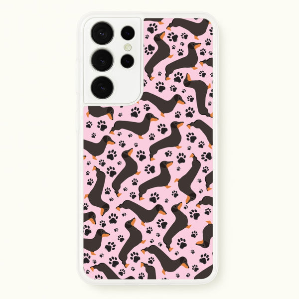 Dachschunds And Paws Pattern  - Dog Patterns Phone Case for Galaxy S21 Ultra