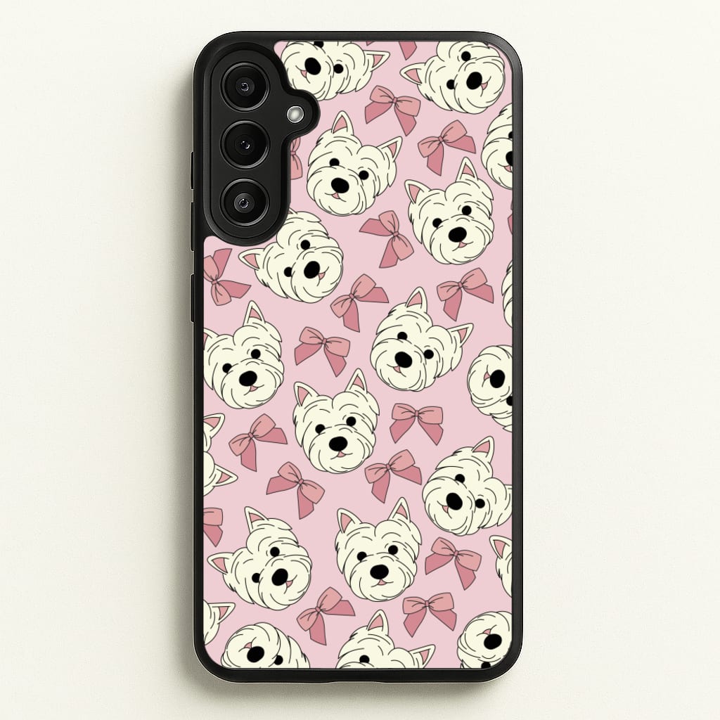 Cute Terrier And Bows Pattern   - Dog Patterns Phone Case for Galaxy A36
