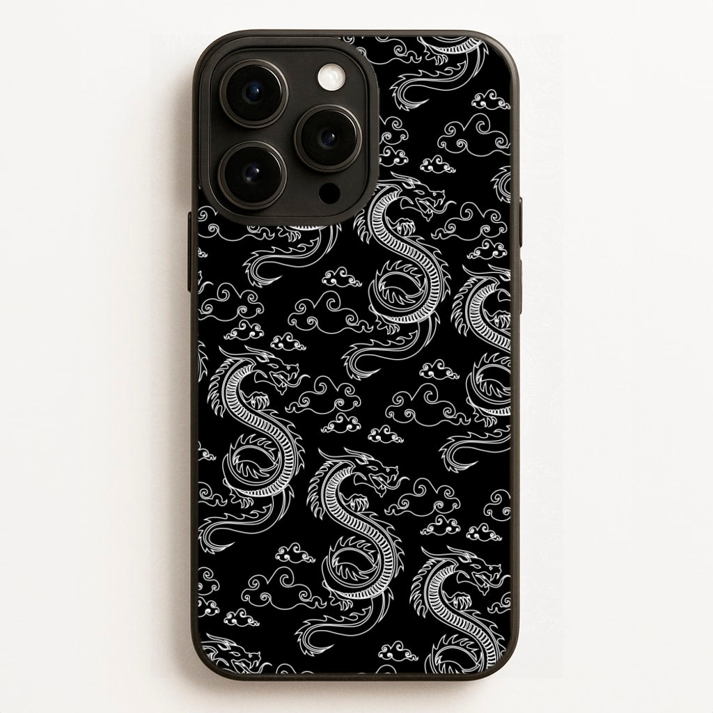 Black And White Dragon Pattern  - Dragon Patterns Phone Case for iPhone 16 Pro Max