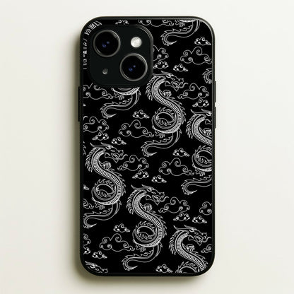 Black And White Dragon Pattern  - Dragon Patterns Phone Case for iPhone 15